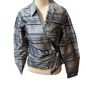 Ann Taylor Multi-Striped Wrap Blouse